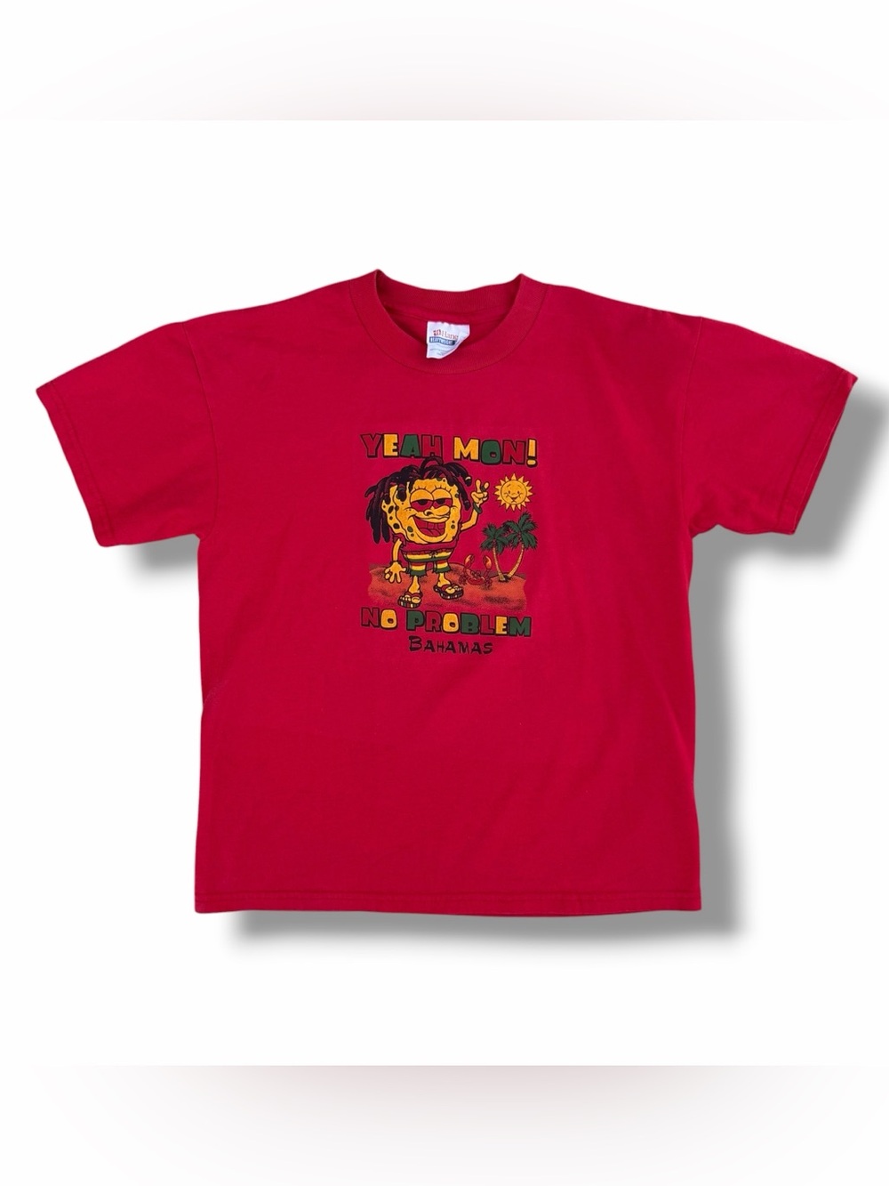 Youth Vintage SpongeBob Yeah Mon! Jamaican Rasta T-Shirt Red Size Large Y2K